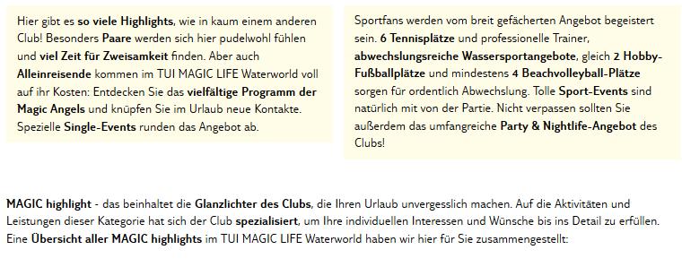 Club Magic Life Waterworld Imperial Aktivitäten