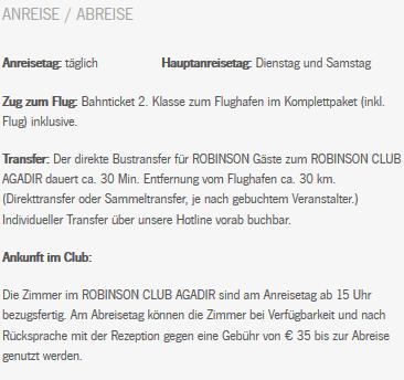 Robinson Agadir Reise Details