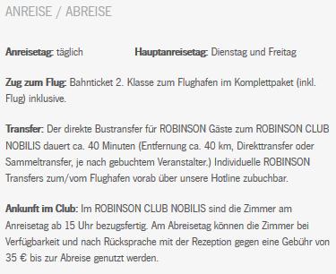 Robinson Nobilis Reise Details