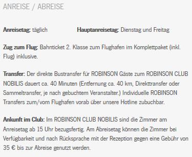 Robinson Nobilis Reise Details