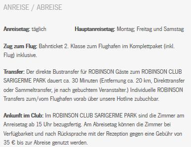 Robinson Sarigerme Park Reise Details